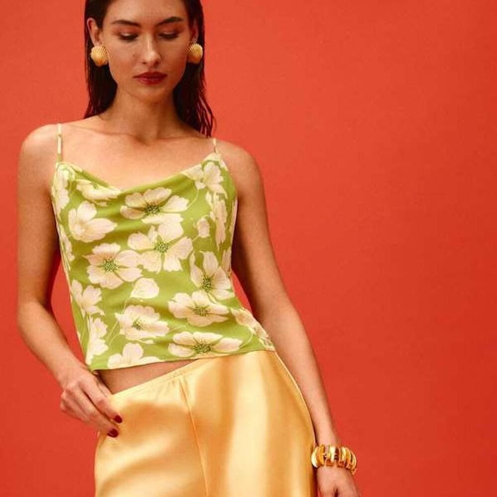 Reformation Astra Top Green Floral Low Back Spring Size XS